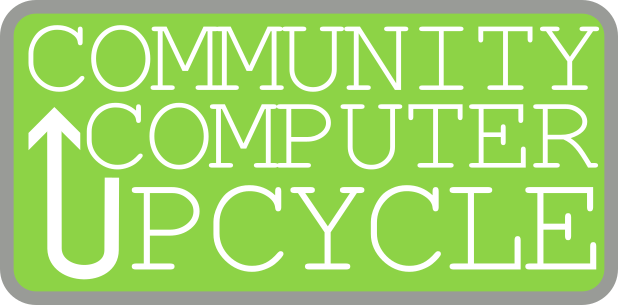 A green rectangle logo with the words Community Computer Upcycle
