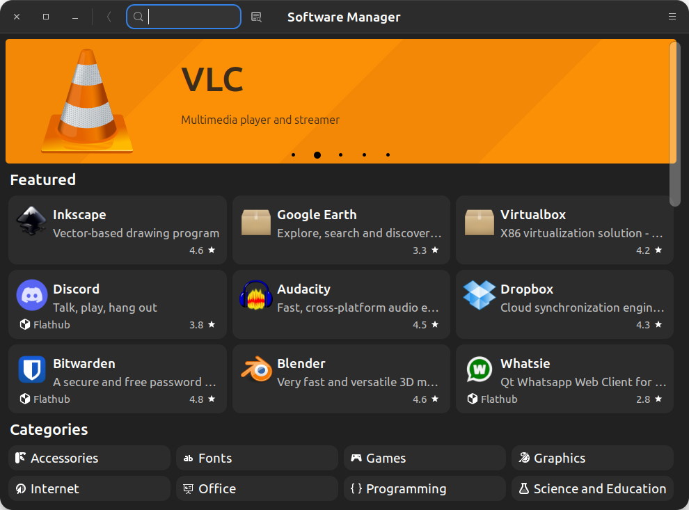 screenshot of the linux mint software manager application